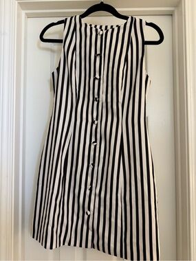 NWT Commense Sleeveless Black and White Vertical Stripe Button-Front Dress